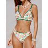 imageCUPSHE Womens Bikini Sets Two Piece Swimsuit V Neck Stitching Side Cutout Back Hook Adjustable StrapsWhite Green Floral