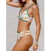 imageCUPSHE Womens Bikini Sets Two Piece Swimsuit V Neck Stitching Side Cutout Back Hook Adjustable StrapsWhite Green Floral