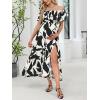 imageCUPSHE Womens Maternity Dresses for Photoshoot Ruffle Off Shoulder Short Sleeve Slit Hem Maxi DressBlackwhite