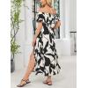 imageCUPSHE Womens Maternity Dresses for Photoshoot Ruffle Off Shoulder Short Sleeve Slit Hem Maxi DressBlackwhite