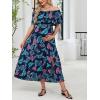 imageCUPSHE Womens Maternity Dresses for Photoshoot Ruffle Off Shoulder Short Sleeve Slit Hem Maxi DressBlue