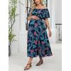 imageCUPSHE Womens Maternity Dresses for Photoshoot Ruffle Off Shoulder Short Sleeve Slit Hem Maxi DressBlue
