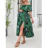 imageCUPSHE Womens Maternity Dresses for Photoshoot Ruffle Off Shoulder Short Sleeve Slit Hem Maxi DressGreen