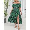 imageCUPSHE Womens Maternity Dresses for Photoshoot Ruffle Off Shoulder Short Sleeve Slit Hem Maxi DressGreen