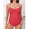 imageCUPSHE Womens Maternity One Piece Swimsuit Adjustable Strap Ruched Shell Stitched Back Cutout Bathing Suit for PregnancyStrawberry Red