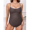 imageCUPSHE Womens Maternity One Piece Swimsuit Adjustable Strap Ruched Shell Stitched Back Cutout Bathing Suit for PregnancyTaupe
