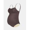 imageCUPSHE Womens Maternity One Piece Swimsuit Adjustable Strap Ruched Shell Stitched Back Cutout Bathing Suit for PregnancyTaupe