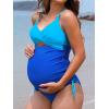 imageCUPSHE Womens Maternity Tankini Sets Two Piece Swimsuit V Neck Front Wrap Cutout Ruched Drawstring Color BlockCobalt Blue