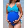 imageCUPSHE Womens Maternity Tankini Sets Two Piece Swimsuit V Neck Front Wrap Cutout Ruched Drawstring Color BlockCobalt Blue