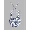 imageCUPSHE Womens One Piece Swimsuit Bathing Suit Scoop Neck Back Tie Shell Stitch Ruched SwimwearBeigeNavy Blue Floral