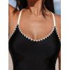 imageCUPSHE Womens One Piece Swimsuit Bathing Suit Scoop Neck Back Tie Shell Stitch Ruched SwimwearBlackBeige