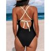 imageCUPSHE Womens One Piece Swimsuit Bathing Suit Scoop Neck Back Tie Shell Stitch Ruched SwimwearBlackBeige