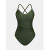 imageCUPSHE Womens One Piece Swimsuit Bathing Suit Scoop Neck Back Tie Shell Stitch Ruched SwimwearGreen