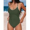 imageCUPSHE Womens One Piece Swimsuit Bathing Suit Scoop Neck Back Tie Shell Stitch Ruched SwimwearGreen