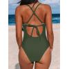 imageCUPSHE Womens One Piece Swimsuit Bathing Suit Scoop Neck Back Tie Shell Stitch Ruched SwimwearGreen