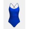 imageCUPSHE Womens One Piece Swimsuit Bathing Suit Scoop Neck Back Tie Shell Stitch Ruched SwimwearRoyal Blue