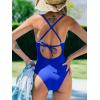 imageCUPSHE Womens One Piece Swimsuit Bathing Suit Scoop Neck Back Tie Shell Stitch Ruched SwimwearRoyal Blue