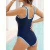 imageCUPSHE Womens One Piece Swimsuit Bathing Suit Scoop Neck Color Block Wide Straps Sporty Swimwear BondedNavy BlueSky Blue