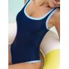 imageCUPSHE Womens One Piece Swimsuit Bathing Suit Scoop Neck Color Block Wide Straps Sporty Swimwear BondedNavy BlueSky Blue