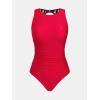 imageCUPSHE Womens One Piece Swimsuit Bathing Suit Tummy Control High Neck Cutout Back Hook Mesh SwimwearCherry Red