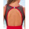 imageCUPSHE Womens One Piece Swimsuit Bathing Suit Tummy Control High Neck Cutout Back Hook Mesh SwimwearCherry Red