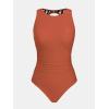imageCUPSHE Womens One Piece Swimsuit Bathing Suit Tummy Control High Neck Cutout Back Hook Mesh SwimwearVermilion Red