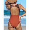 imageCUPSHE Womens One Piece Swimsuit Bathing Suit Tummy Control High Neck Cutout Back Hook Mesh SwimwearVermilion Red