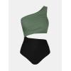 imageCUPSHE Womens One Piece Swimsuit One Shoulder Color Block Side Cutout Ruched Bathing SuitEucalyptus GreenBlack