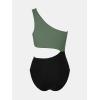 imageCUPSHE Womens One Piece Swimsuit One Shoulder Color Block Side Cutout Ruched Bathing SuitEucalyptus GreenBlack