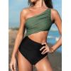 imageCUPSHE Womens One Piece Swimsuit One Shoulder Color Block Side Cutout Ruched Bathing SuitEucalyptus GreenBlack