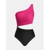 imageCUPSHE Womens One Piece Swimsuit One Shoulder Color Block Side Cutout Ruched Bathing SuitFuchsia RedBlack