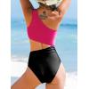 imageCUPSHE Womens One Piece Swimsuit One Shoulder Color Block Side Cutout Ruched Bathing SuitFuchsia RedBlack