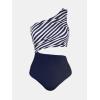 imageCUPSHE Womens One Piece Swimsuit One Shoulder Color Block Side Cutout Ruched Bathing SuitNavyWhite Striped