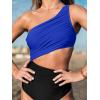 imageCUPSHE Womens One Piece Swimsuit One Shoulder Color Block Side Cutout Ruched Bathing SuitRoyal BlueBlack
