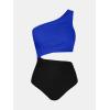 imageCUPSHE Womens One Piece Swimsuit One Shoulder Color Block Side Cutout Ruched Bathing SuitRoyal BlueBlack