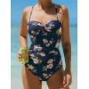imageCUPSHE Womens One Piece Swimsuit Ruched Tummy Control Twisted Front Cut Out Crisscross Back Tie Adjustable StrapsNavyFloral