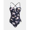 imageCUPSHE Womens One Piece Swimsuit Ruched Tummy Control Twisted Front Cut Out Crisscross Back Tie Adjustable StrapsNavyFloral