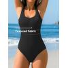 imageCUPSHE Womens One Piece Swimsuit Scoop Neck Textured Bathing Suit Cutouts Low Back Swimwear Wide StrapsBlack