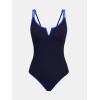 imageCUPSHE Womens One Piece Swimsuit Scoop Neck V Wire Binding Bathing Suit Adjustable Straps Textured FabricDark Blue