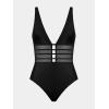 imageCUPSHE Womens One Piece Swimsuit Tummy Control Bathing Suit Deep V Neck Cut Out Mesh Adjustable StrapsBlack