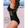 imageCUPSHE Womens One Piece Swimsuit Tummy Control Bathing Suit Deep V Neck Cut Out Mesh Adjustable StrapsBlack