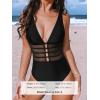 imageCUPSHE Womens One Piece Swimsuit Tummy Control Bathing Suit Deep V Neck Cut Out Mesh Adjustable StrapsBlack