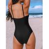 imageCUPSHE Womens One Piece Swimsuit Tummy Control Bathing Suit Deep V Neck Cut Out Mesh Adjustable StrapsBlack