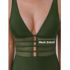 imageCUPSHE Womens One Piece Swimsuit Tummy Control Bathing Suit Deep V Neck Cut Out Mesh Adjustable StrapsDark Green