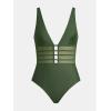 imageCUPSHE Womens One Piece Swimsuit Tummy Control Bathing Suit Deep V Neck Cut Out Mesh Adjustable StrapsDark Green