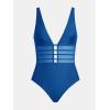 imageCUPSHE Womens One Piece Swimsuit Tummy Control Bathing Suit Deep V Neck Cut Out Mesh Adjustable StrapsNavy Blue