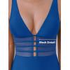 imageCUPSHE Womens One Piece Swimsuit Tummy Control Bathing Suit Deep V Neck Cut Out Mesh Adjustable StrapsNavy Blue