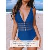 imageCUPSHE Womens One Piece Swimsuit Tummy Control Bathing Suit Deep V Neck Cut Out Mesh Adjustable StrapsNavy Blue