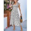 imageCUPSHE Womens Summer Midi Dress Paisley Square Neck Short Flutter Sleeve Smocked DressesBlack