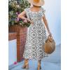 imageCUPSHE Womens Summer Midi Dress Paisley Square Neck Short Flutter Sleeve Smocked DressesBlack